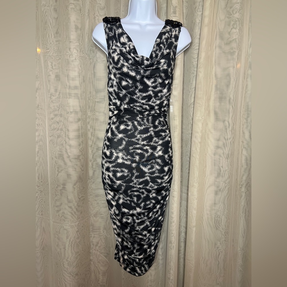 Leopard Print Ruched Wiggle Dress w/Rhinestones Retro Pinup Couture Vintage Glam